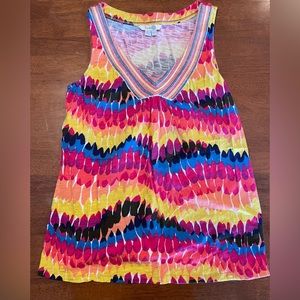 Boden V Neck Tank Bright Colors Sz 6 S
